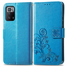 Custodia Portafoglio In Pelle Fiori Cover con Supporto per Xiaomi Poco X3 GT 5G Blu