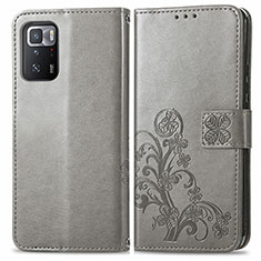 Custodia Portafoglio In Pelle Fiori Cover con Supporto per Xiaomi Poco X3 GT 5G Grigio