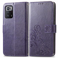 Custodia Portafoglio In Pelle Fiori Cover con Supporto per Xiaomi Poco X3 GT 5G Viola