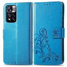 Custodia Portafoglio In Pelle Fiori Cover con Supporto per Xiaomi Poco X4 NFC Blu