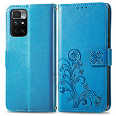 Custodia Portafoglio In Pelle Fiori Cover con Supporto per Xiaomi Redmi 10 (2022) Blu