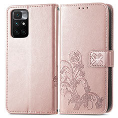 Custodia Portafoglio In Pelle Fiori Cover con Supporto per Xiaomi Redmi 10 (2022) Rosa