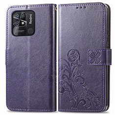 Custodia Portafoglio In Pelle Fiori Cover con Supporto per Xiaomi Redmi 10 India Viola