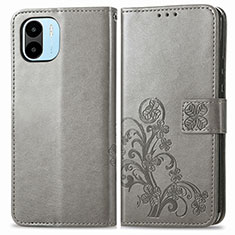 Custodia Portafoglio In Pelle Fiori Cover con Supporto per Xiaomi Redmi A2 Grigio