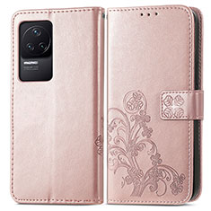 Custodia Portafoglio In Pelle Fiori Cover con Supporto per Xiaomi Redmi K50 5G Rosa