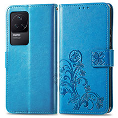 Custodia Portafoglio In Pelle Fiori Cover con Supporto per Xiaomi Redmi K50 Pro 5G Blu