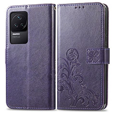 Custodia Portafoglio In Pelle Fiori Cover con Supporto per Xiaomi Redmi K50 Pro 5G Viola