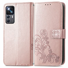 Custodia Portafoglio In Pelle Fiori Cover con Supporto per Xiaomi Redmi K50 Ultra 5G Rosa