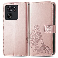 Custodia Portafoglio In Pelle Fiori Cover con Supporto per Xiaomi Redmi K60 Ultra 5G Oro Rosa