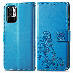 Custodia Portafoglio In Pelle Fiori Cover con Supporto per Xiaomi Redmi Note 10 5G Blu