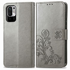 Custodia Portafoglio In Pelle Fiori Cover con Supporto per Xiaomi Redmi Note 10 5G Grigio