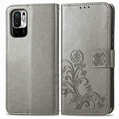 Custodia Portafoglio In Pelle Fiori Cover con Supporto per Xiaomi Redmi Note 10 JE 5G Grigio