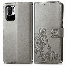 Custodia Portafoglio In Pelle Fiori Cover con Supporto per Xiaomi Redmi Note 10T 5G Grigio