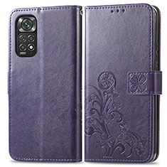 Custodia Portafoglio In Pelle Fiori Cover con Supporto per Xiaomi Redmi Note 11 4G (2022) Viola