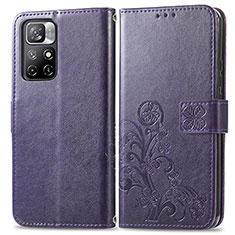 Custodia Portafoglio In Pelle Fiori Cover con Supporto per Xiaomi Redmi Note 11 5G Viola