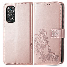 Custodia Portafoglio In Pelle Fiori Cover con Supporto per Xiaomi Redmi Note 11 Pro 4G Rosa