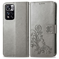 Custodia Portafoglio In Pelle Fiori Cover con Supporto per Xiaomi Redmi Note 11 Pro+ Plus 5G Grigio