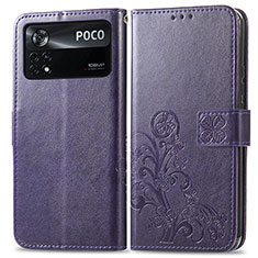 Custodia Portafoglio In Pelle Fiori Cover con Supporto per Xiaomi Redmi Note 11E Pro 5G Viola