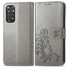 Custodia Portafoglio In Pelle Fiori Cover con Supporto per Xiaomi Redmi Note 11S 4G Grigio