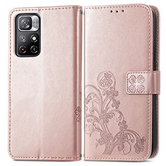 Custodia Portafoglio In Pelle Fiori Cover con Supporto per Xiaomi Redmi Note 11S 5G Rosa