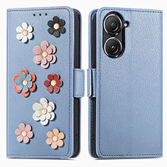 Custodia Portafoglio In Pelle Fiori Cover con Supporto S02D per Asus Zenfone 9 Blu