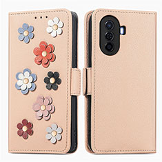 Custodia Portafoglio In Pelle Fiori Cover con Supporto S02D per Huawei Enjoy 50 Khaki