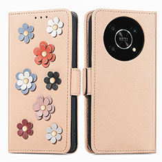 Custodia Portafoglio In Pelle Fiori Cover con Supporto S02D per Huawei Enjoy 50 Pro Khaki