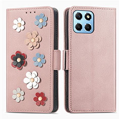 Custodia Portafoglio In Pelle Fiori Cover con Supporto S02D per Huawei Honor X6 5G Oro Rosa