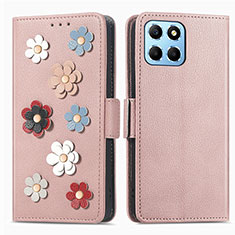 Custodia Portafoglio In Pelle Fiori Cover con Supporto S02D per Huawei Honor X6 Oro Rosa