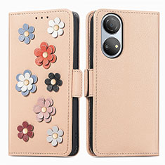 Custodia Portafoglio In Pelle Fiori Cover con Supporto S02D per Huawei Honor X7 Khaki