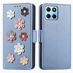 Custodia Portafoglio In Pelle Fiori Cover con Supporto S02D per Huawei Honor X8a 5G Blu