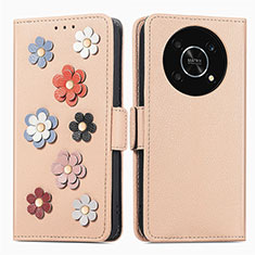 Custodia Portafoglio In Pelle Fiori Cover con Supporto S02D per Huawei Honor X9 5G Khaki