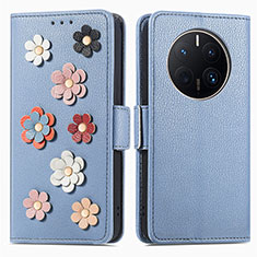 Custodia Portafoglio In Pelle Fiori Cover con Supporto S02D per Huawei Mate 50 Pro Blu