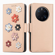 Custodia Portafoglio In Pelle Fiori Cover con Supporto S02D per Huawei Mate 50 Pro Khaki