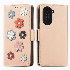 Custodia Portafoglio In Pelle Fiori Cover con Supporto S02D per Huawei Nova 10 Khaki