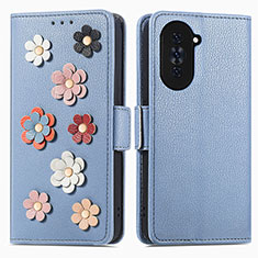 Custodia Portafoglio In Pelle Fiori Cover con Supporto S02D per Huawei Nova 10 Pro Blu