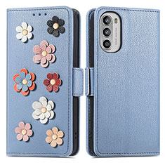 Custodia Portafoglio In Pelle Fiori Cover con Supporto S02D per Motorola Moto Edge (2022) 5G Blu