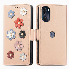 Custodia Portafoglio In Pelle Fiori Cover con Supporto S02D per Motorola Moto G 5G (2022) Khaki