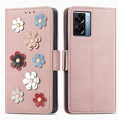 Custodia Portafoglio In Pelle Fiori Cover con Supporto S02D per OnePlus Nord N300 5G Oro Rosa