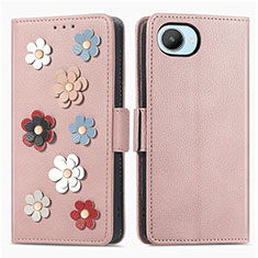 Custodia Portafoglio In Pelle Fiori Cover con Supporto S02D per Realme C30 Oro Rosa