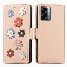 Custodia Portafoglio In Pelle Fiori Cover con Supporto S02D per Realme Q5i 5G Khaki