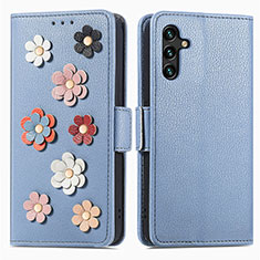 Custodia Portafoglio In Pelle Fiori Cover con Supporto S02D per Samsung Galaxy A04s Blu