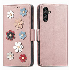 Custodia Portafoglio In Pelle Fiori Cover con Supporto S02D per Samsung Galaxy A13 5G Oro Rosa