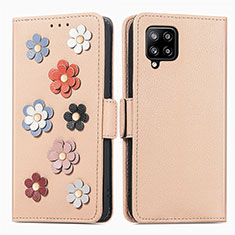 Custodia Portafoglio In Pelle Fiori Cover con Supporto S02D per Samsung Galaxy A42 5G Khaki