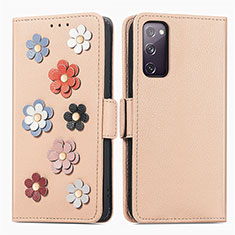 Custodia Portafoglio In Pelle Fiori Cover con Supporto S02D per Samsung Galaxy S20 FE 4G Khaki