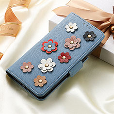 Custodia Portafoglio In Pelle Fiori Cover con Supporto S02D per Samsung Galaxy S22 Plus 5G Blu