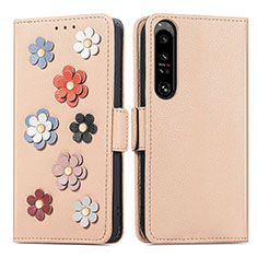 Custodia Portafoglio In Pelle Fiori Cover con Supporto S02D per Sony Xperia 1 IV SO-51C Khaki