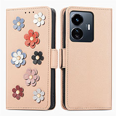 Custodia Portafoglio In Pelle Fiori Cover con Supporto S02D per Vivo iQOO Z6 Lite 5G Khaki