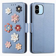 Custodia Portafoglio In Pelle Fiori Cover con Supporto S02D per Xiaomi Poco C51 Blu