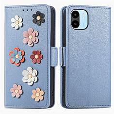 Custodia Portafoglio In Pelle Fiori Cover con Supporto S02D per Xiaomi Redmi A2 Blu